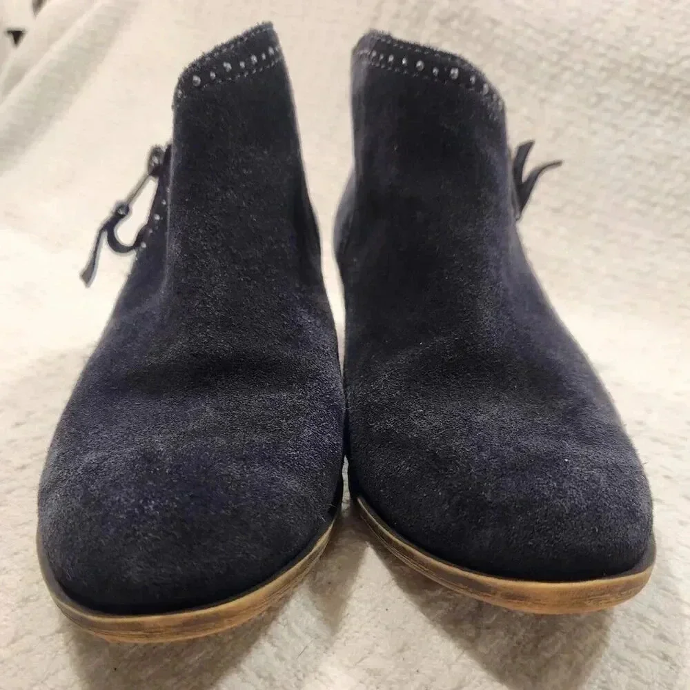 Lucky Brand Benna Black Suede Leather Zip Up Studded Ankle Boots